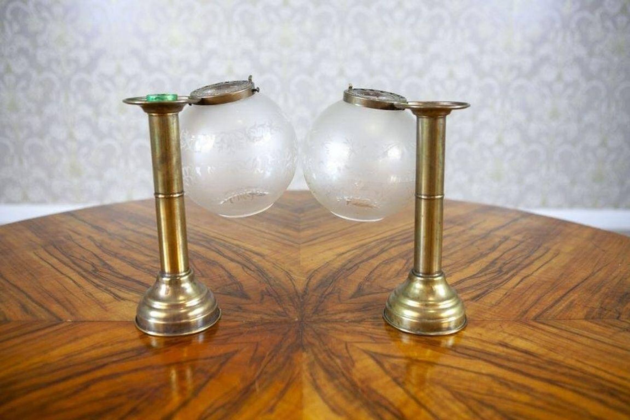 20th-Century Candleholders with Glass Shades, 1950s, Set of 2