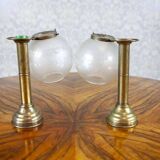20th-Century Candleholders with Glass Shades, 1950s, Set of 2