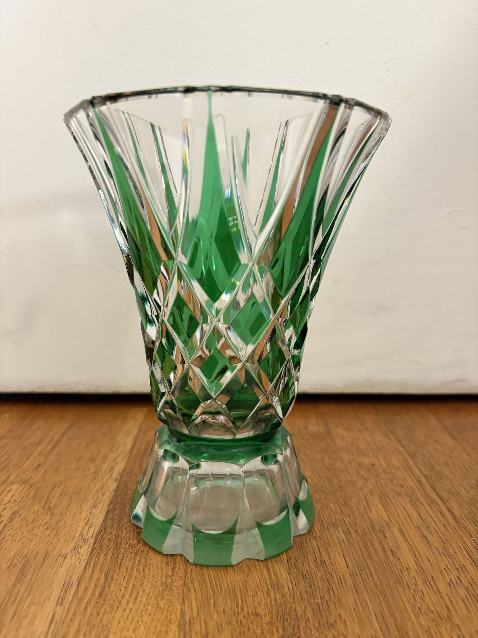 Flared crystal vase in green Saint-Louis France