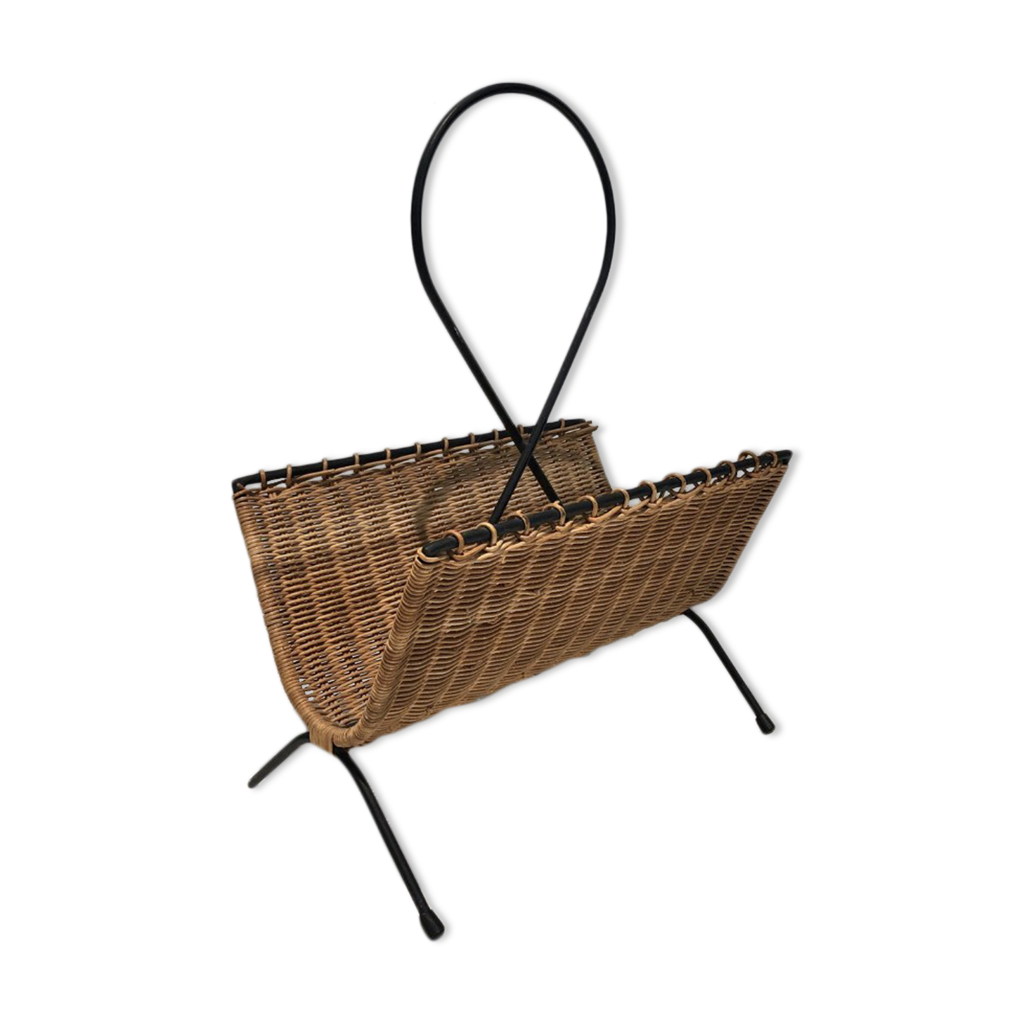 Rattan and black lacquered metal magazine racks