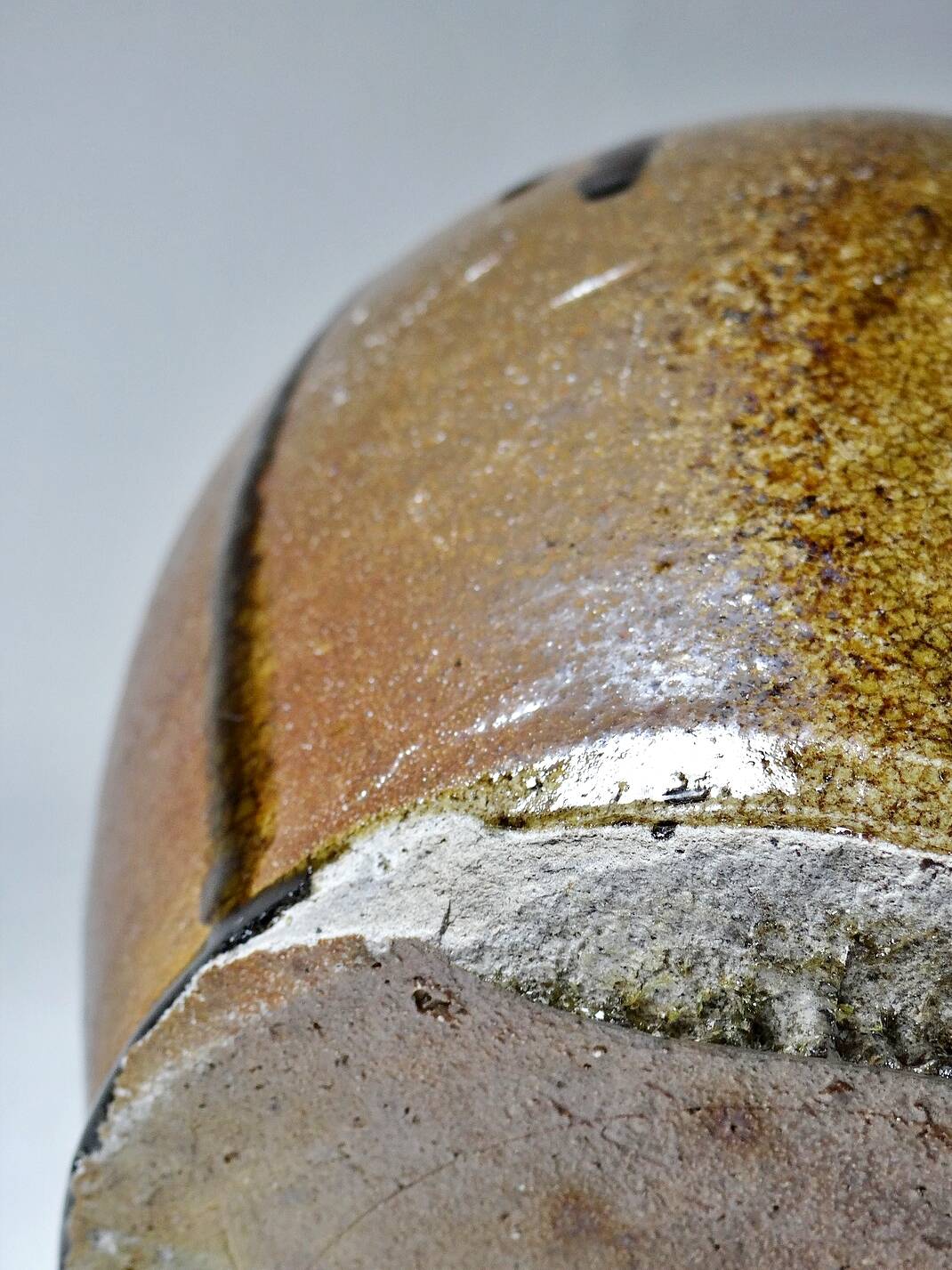 Old stoneware oil jar, glazed and enamelled, 2 handles