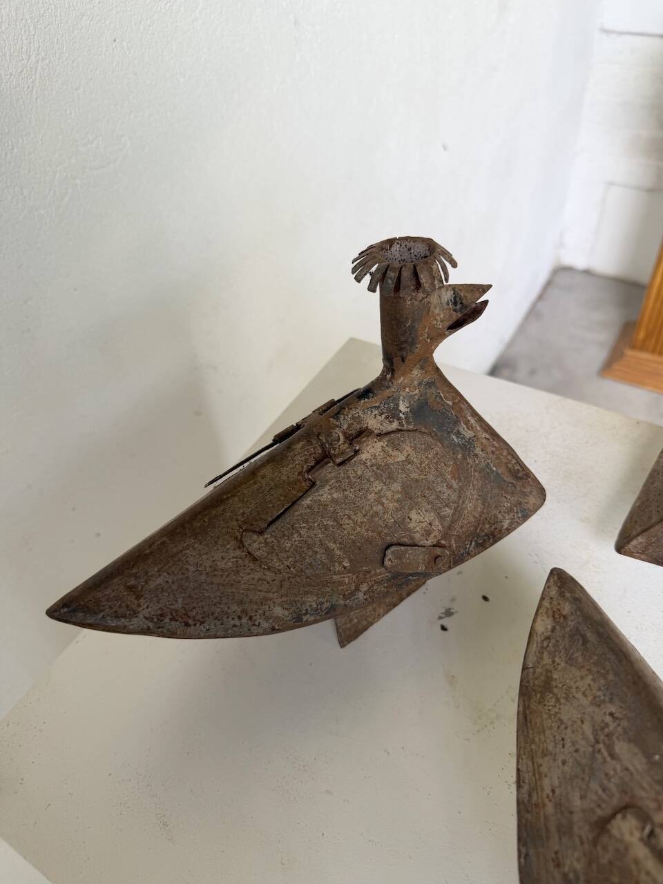 Series of three brutalist Folk Art candle holders