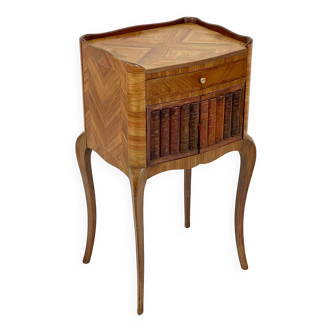 Ancien Chevet Table de Nuit Style Louis XV - Bois & Cuir
