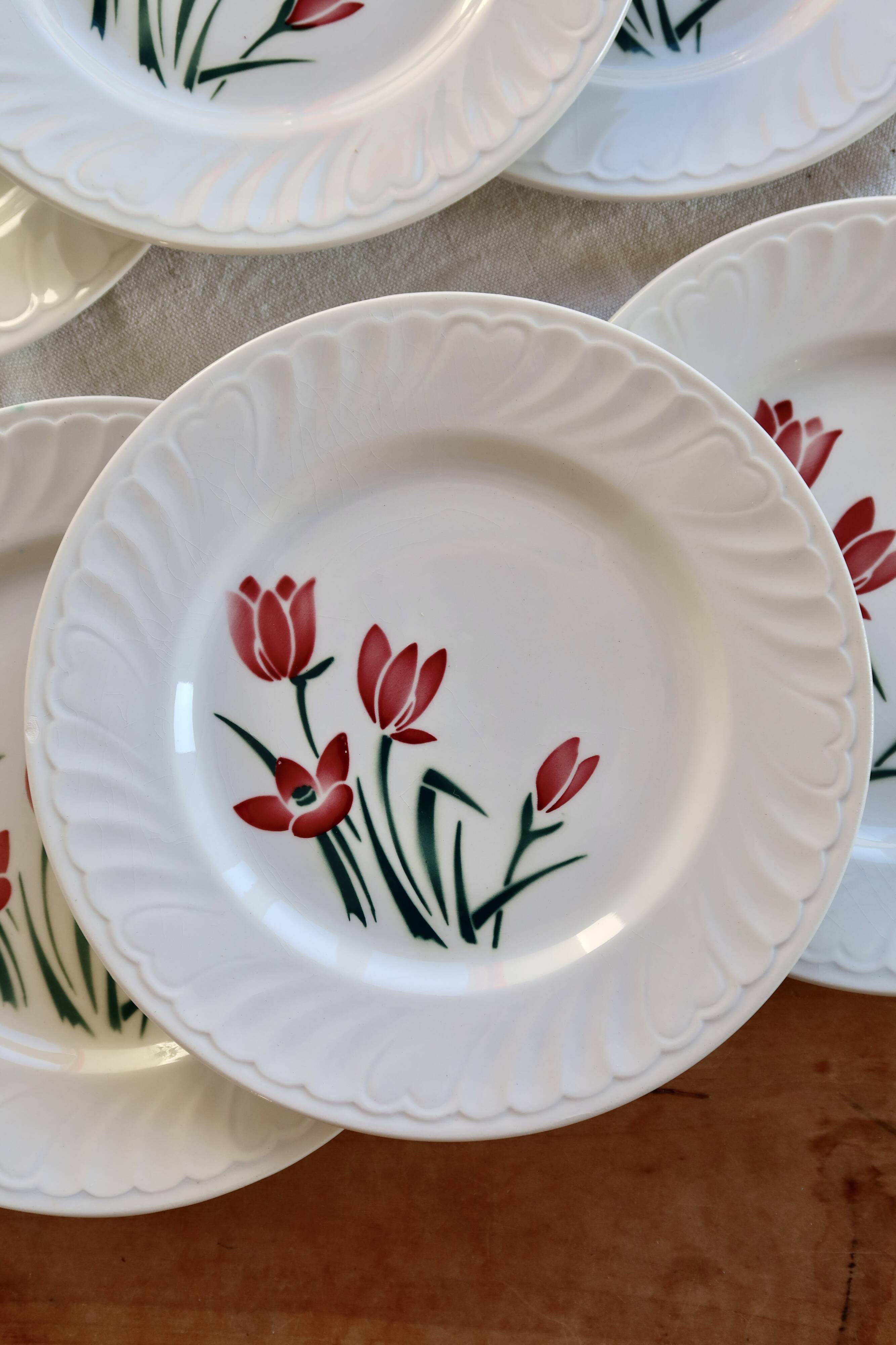 6 vintage dessert plates Badonviller model Crocus