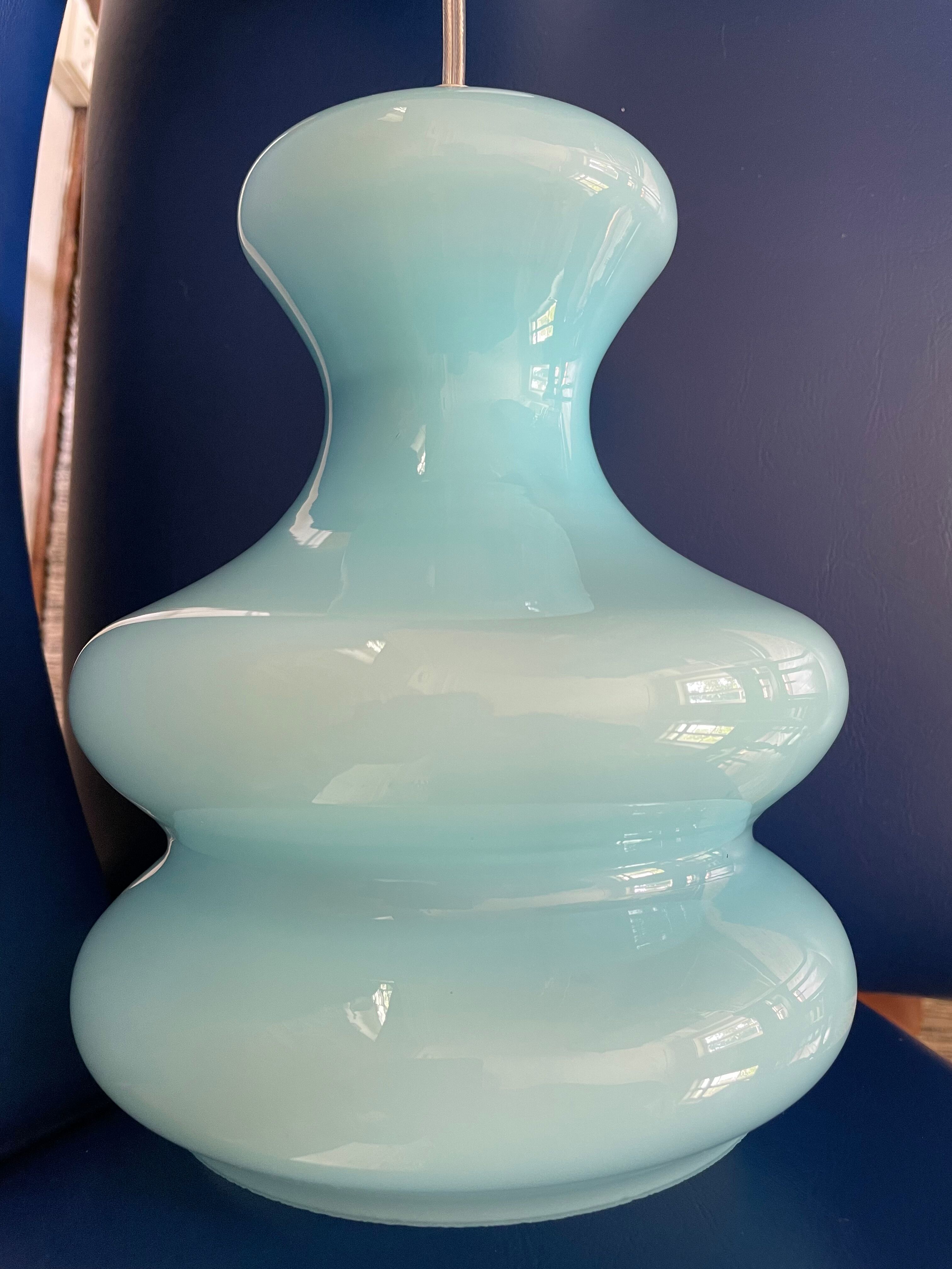 Vintage pendant lamp in blue opaline