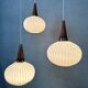 3 suspensions 'Japandi' en teck et opaline