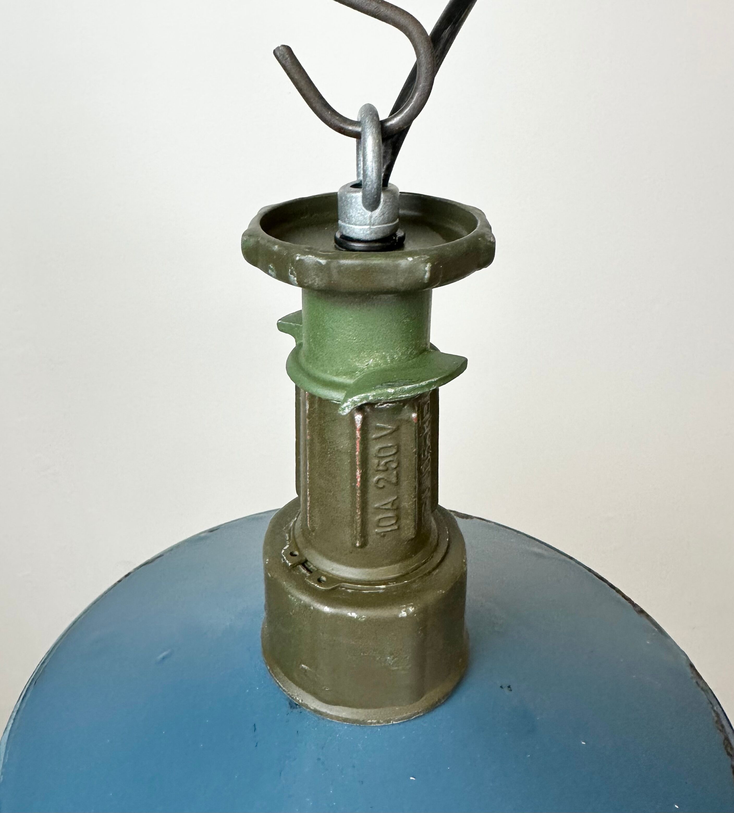 Industrial Blue Enamel Factory Pendant Lamp with Cast Aluminium Top, 1960s