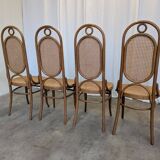 Set of 4 Vintage Bentwood Cane Dining Chair, Thonet Style, 1970s Yugoslavia