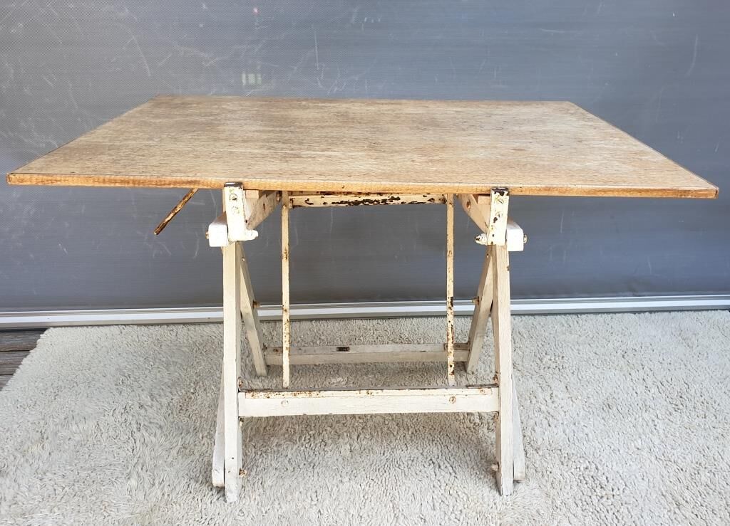 Table with architect's mechanism 1960 in white lacquered wood