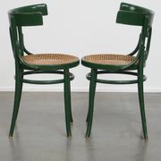Set of 4 Green Vintage Bistro Chairs with Woven Rattan Seats
