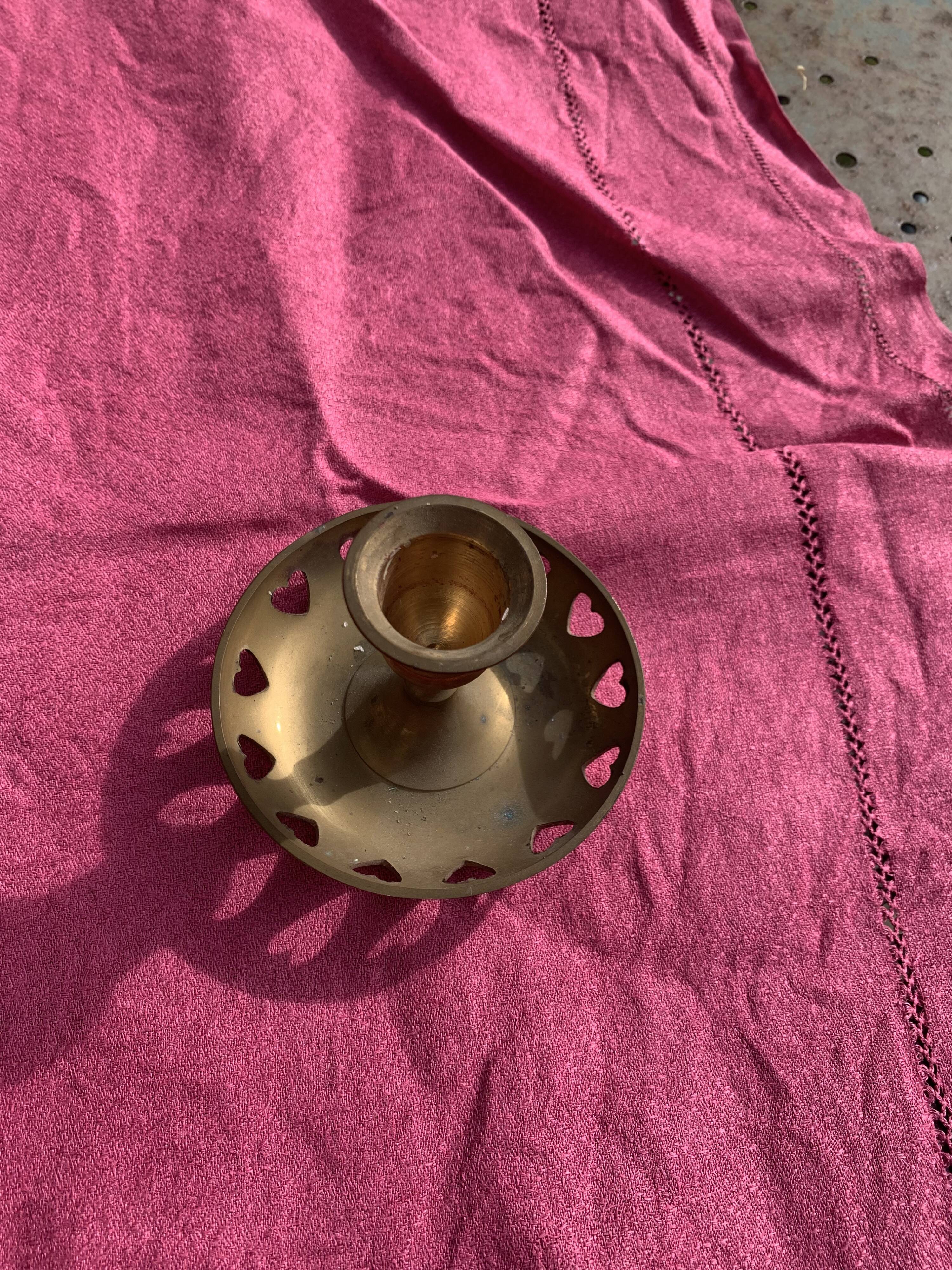 Vintage brass heart candle holder