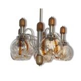 Lustre en verre de Murano bois et chrome pour Mazzega 60/70