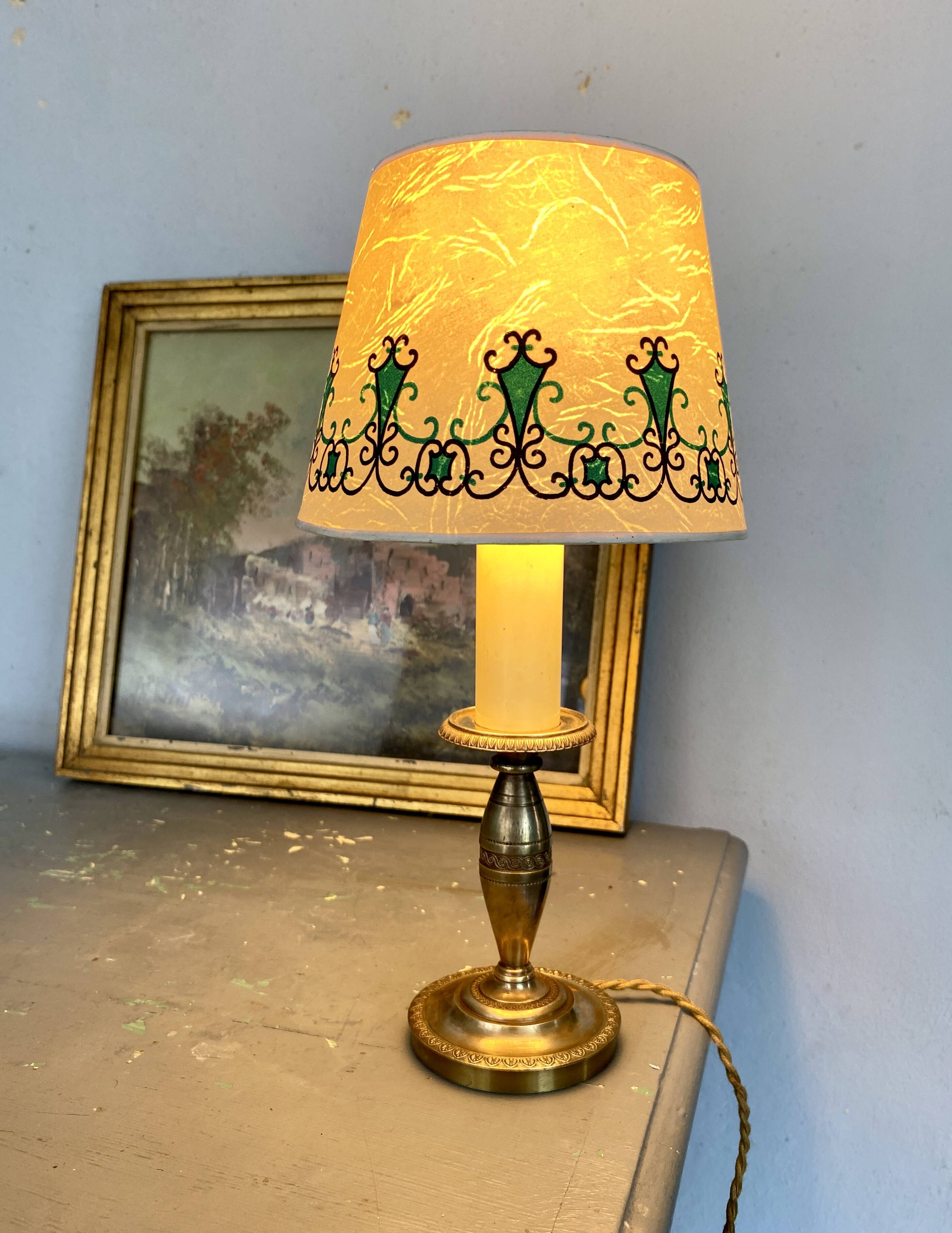Brass lamp, 2 M new fabric cable, painted lampshade