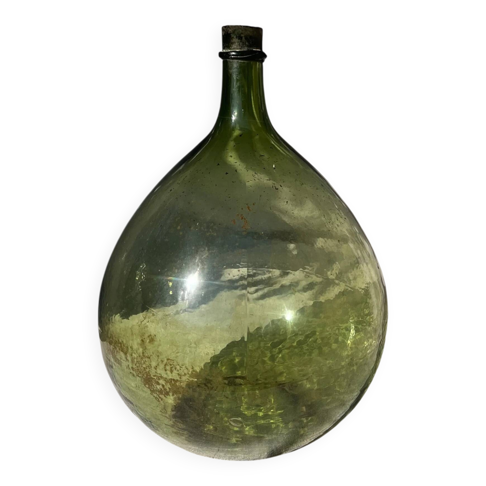 Large French green glass demijohn
