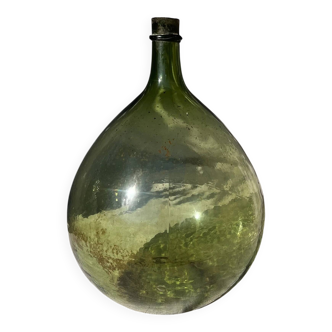 Large French green glass demijohn