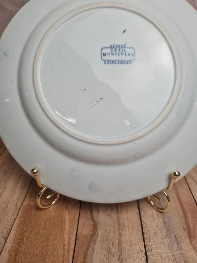 Antique flat plate Creil & Montereau "garlands" blue decoration