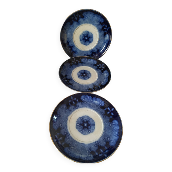 Trio d’assiettes redowa – sarreguemines, terre de fer – vers 1890