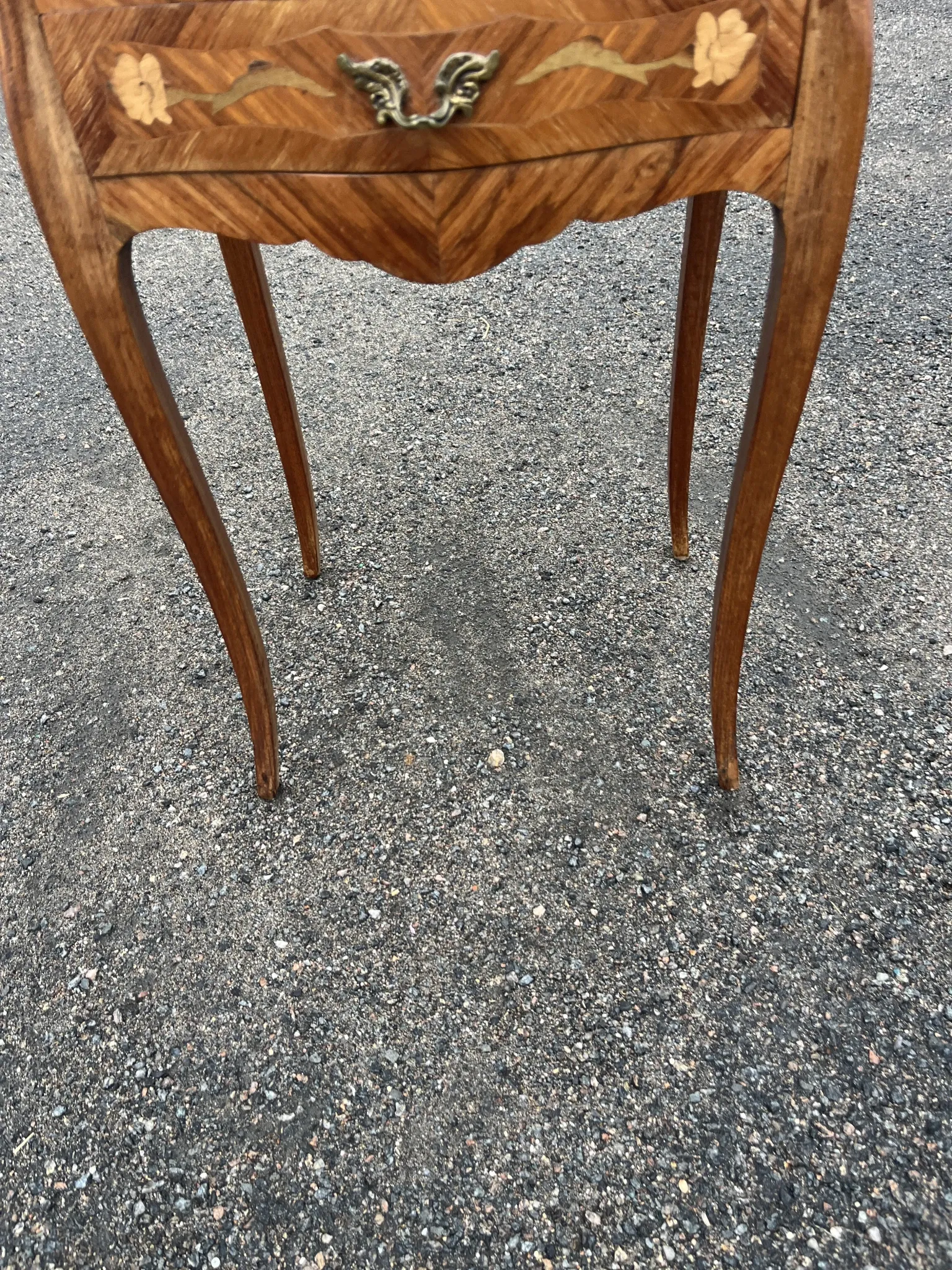 Antique marquetry bedside table – Marble top – Louis XV style