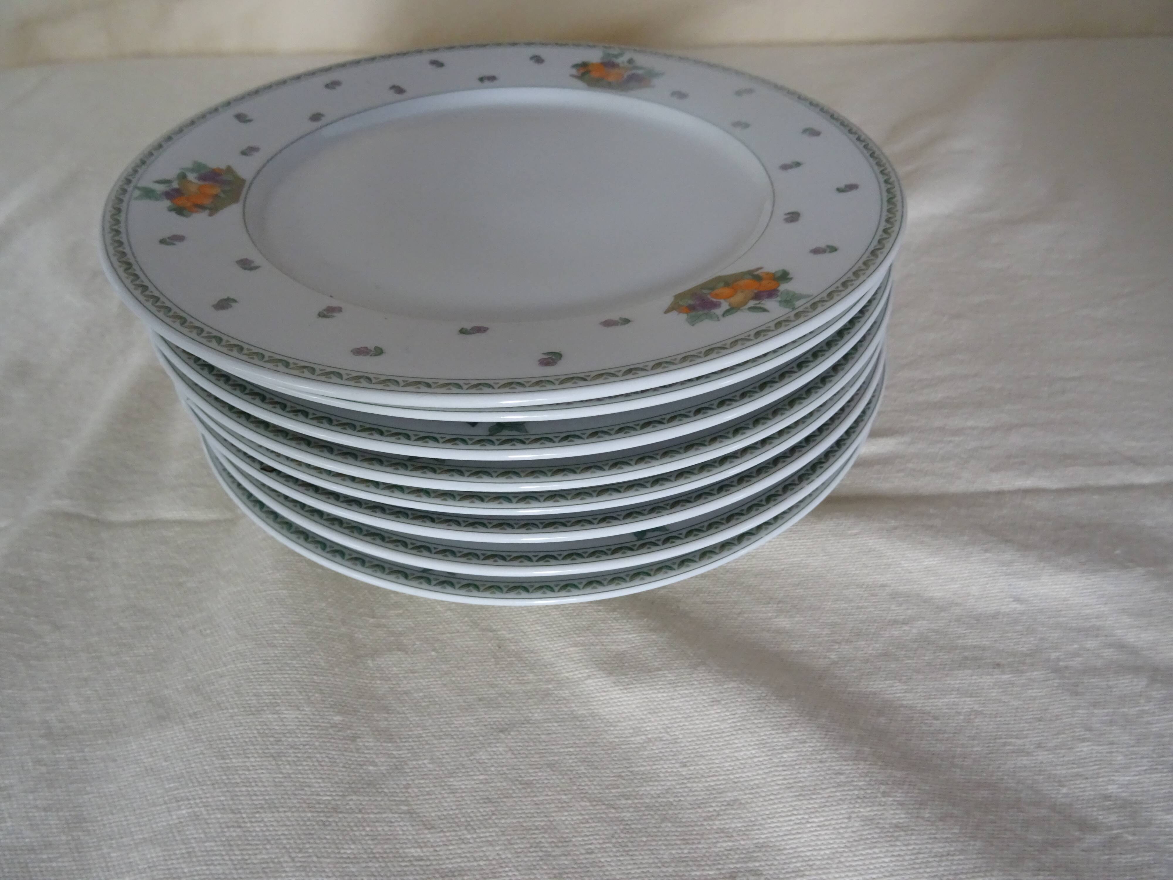 8 plates dessert porcelain Guy Degrenne decoration Basket fruit flowers