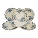 Set of 6 flat earthenware plates from Choisy le Roi model Floreal, iron earth.