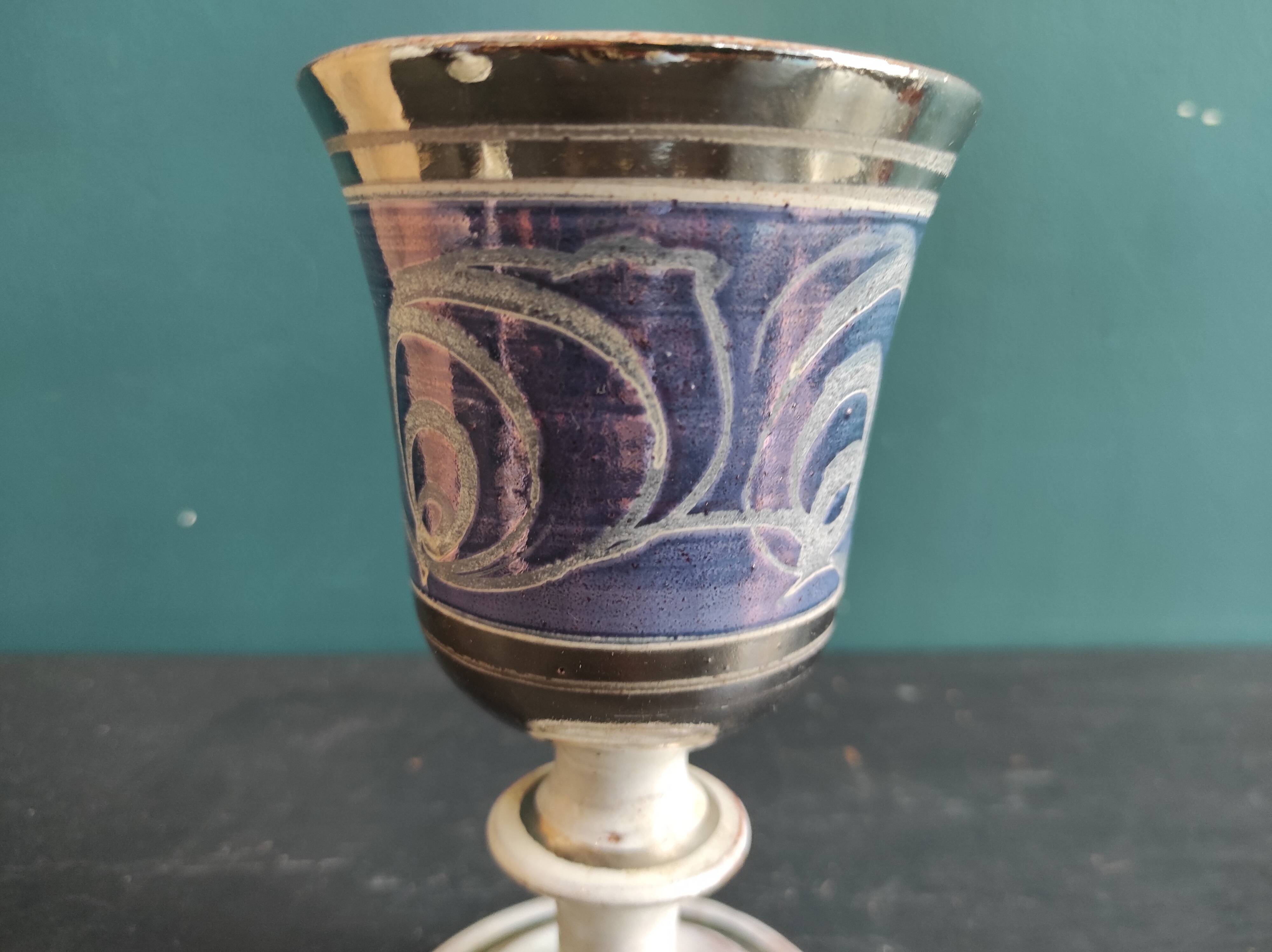 Set of 2 large ceramic glasses in blue and silver