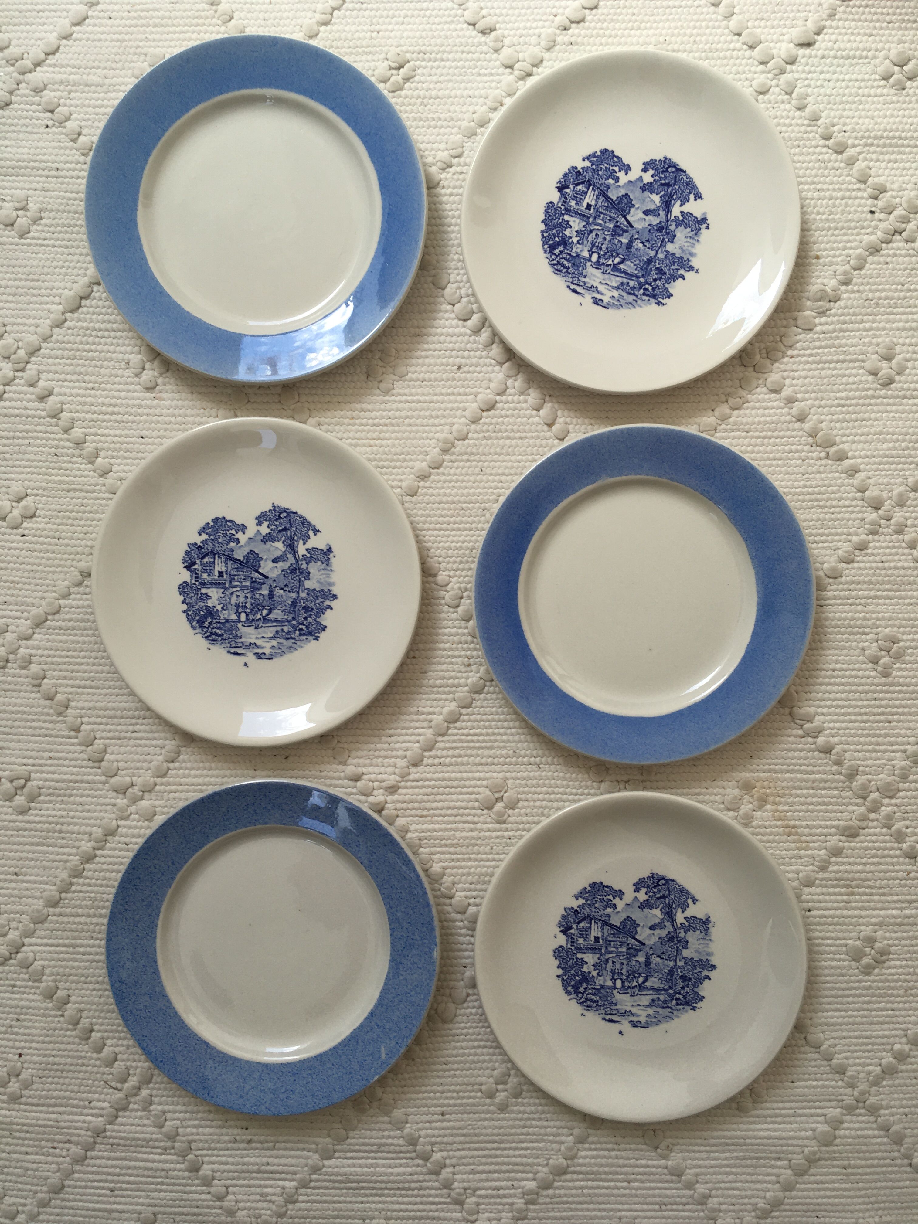 Blue & white mismatched dessert plates