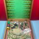 old wooden checkers' box, goose game, dada horses and jacquet with pawns. collectible game