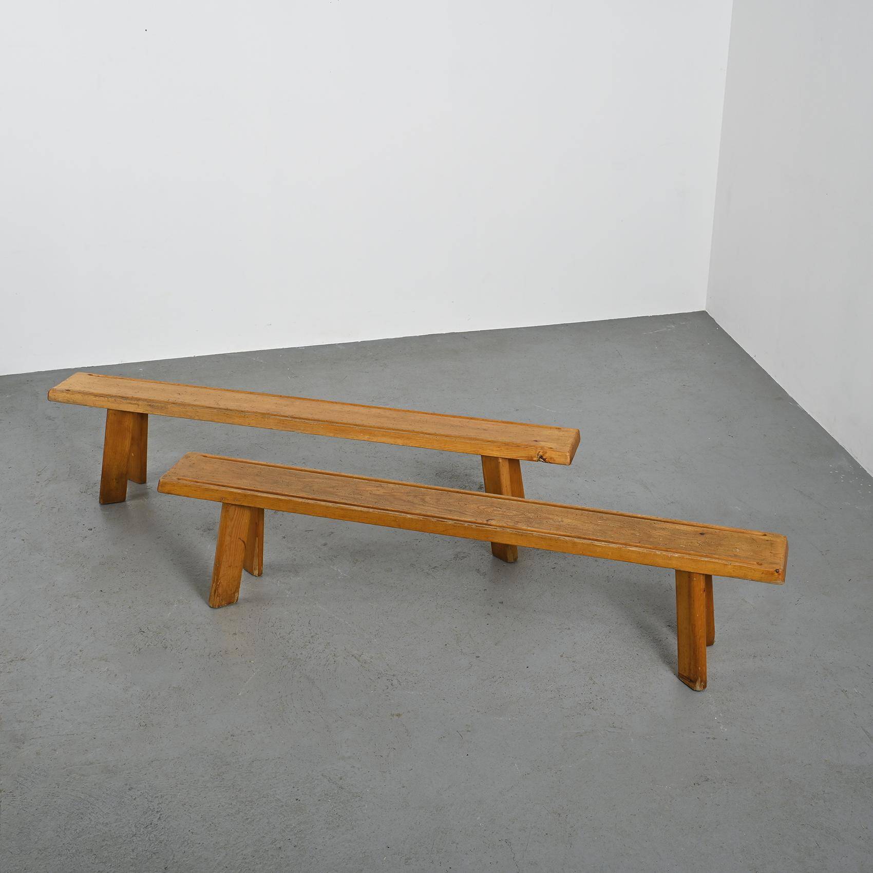 Table et bancs en mélèze par Christian Durupt, vers 1960