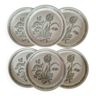 Set of 6 vintage ceramic plates with flora pattern