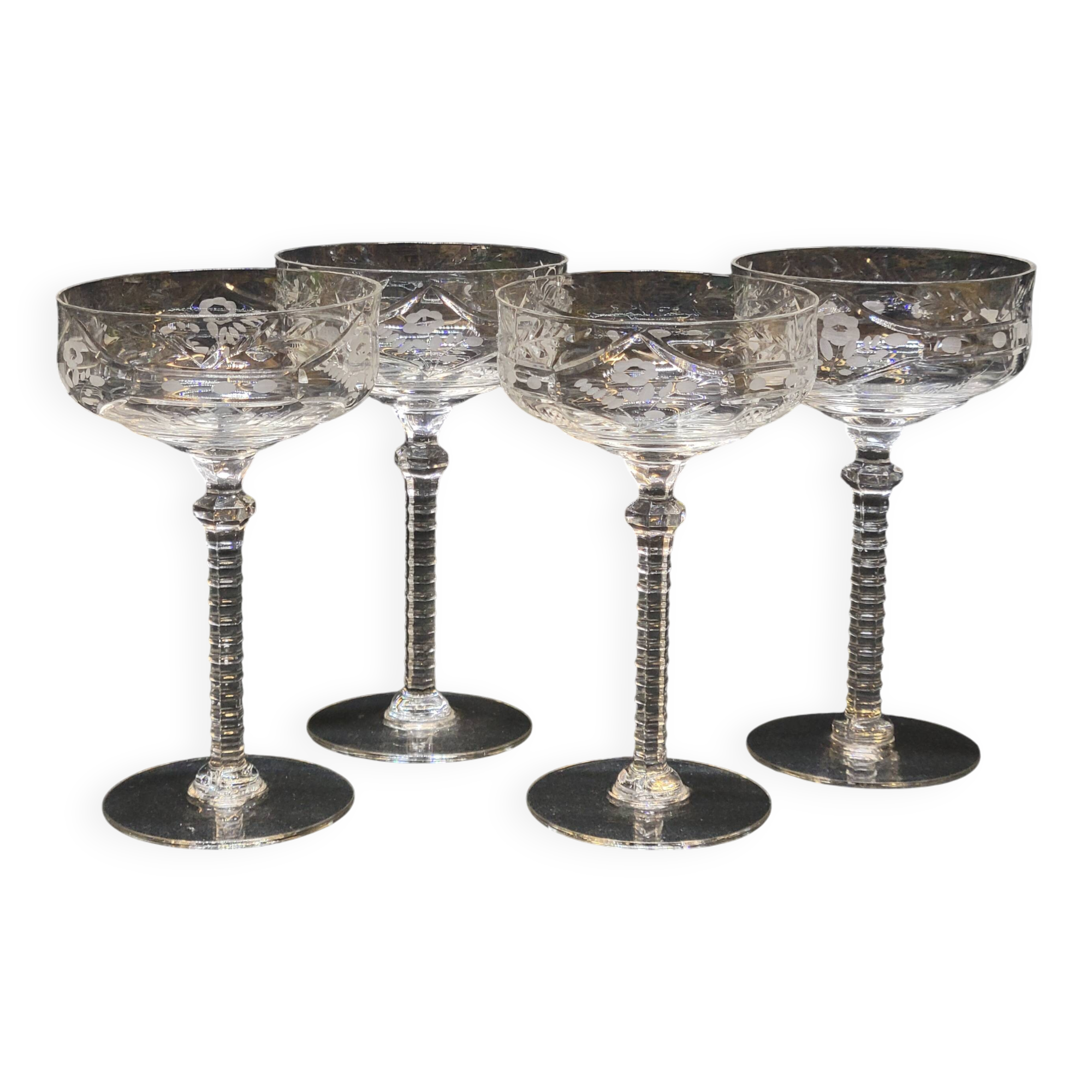 4 Libbey Rock Sharpe Crystal Champagne Coupes