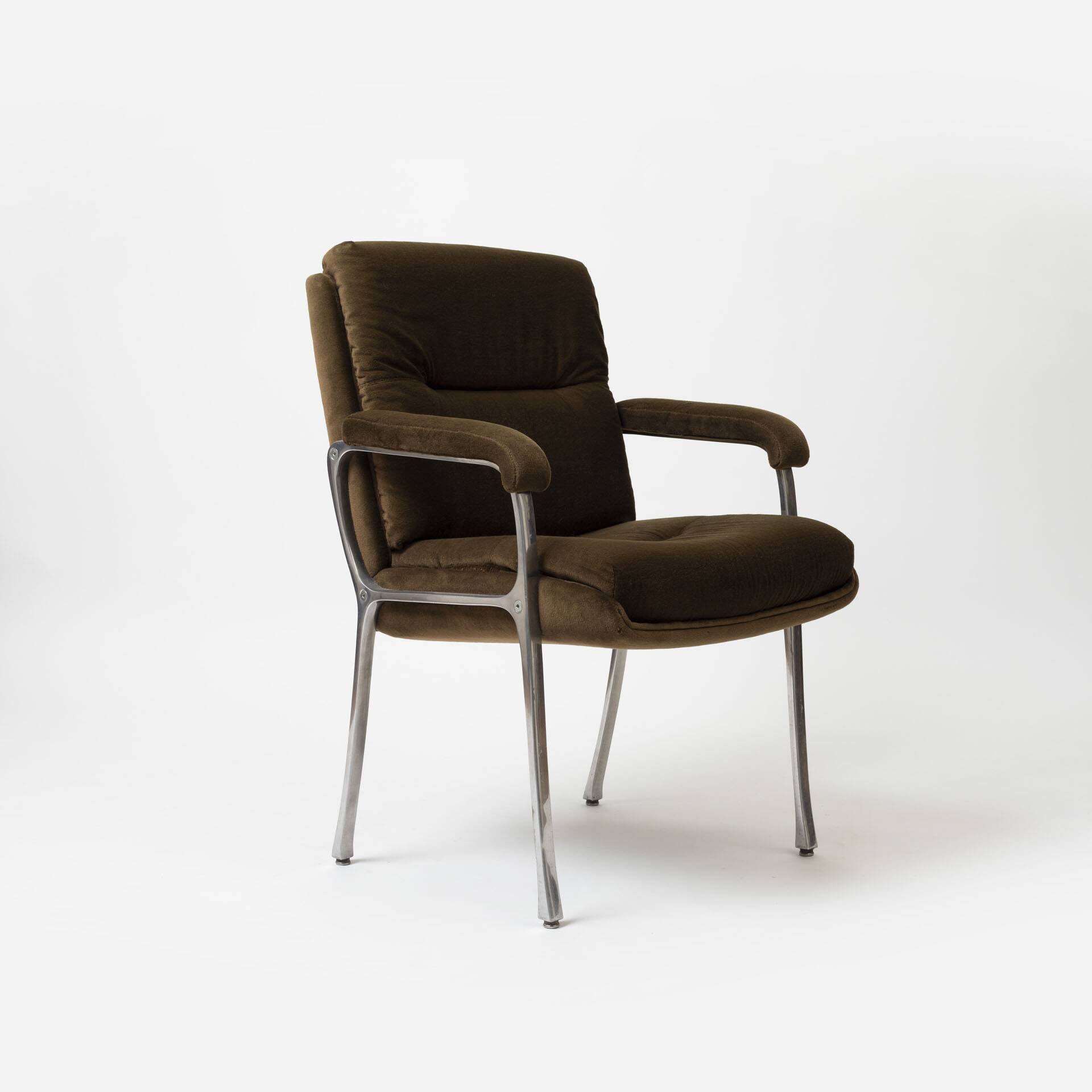 Aluminum and brown teddy fabric armchair, Germany, 1970s