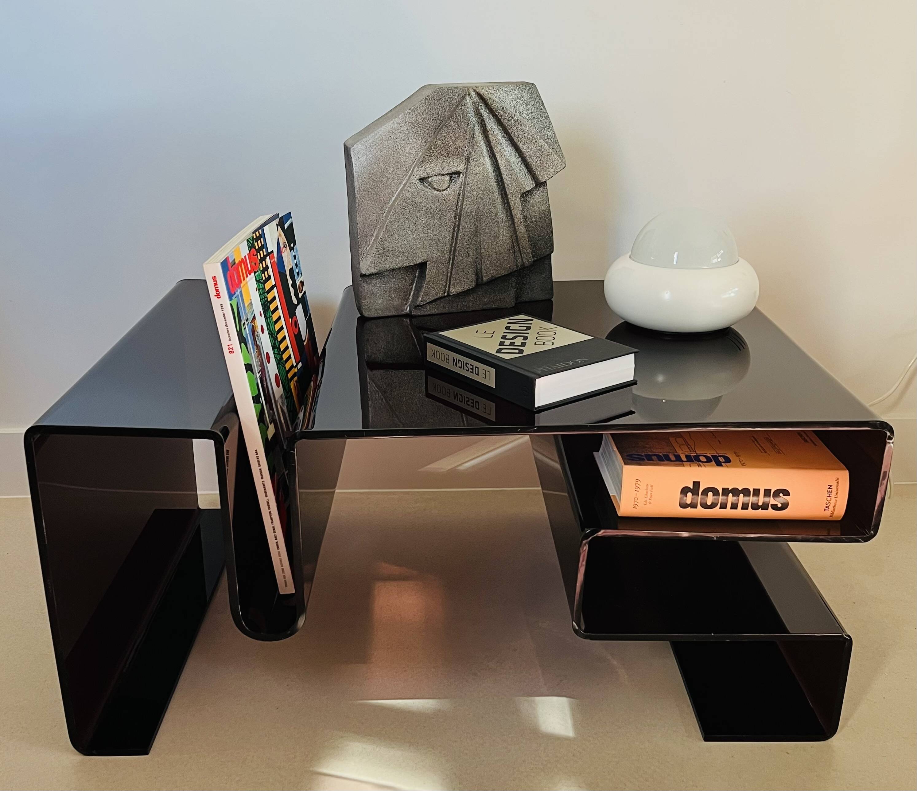 Large coffee table in smoked acrylic glass, France, 1970s