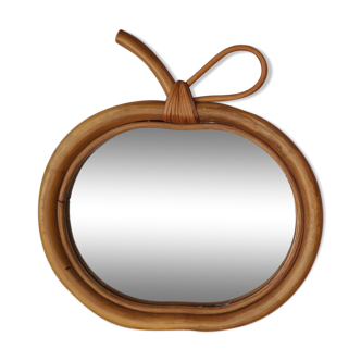 Vintage rattan mirror shaped "apple"