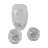 Vase et bougeoirs en verre craquelé
