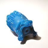 Portieux photophore porte-cigare ancien opaline bleu turquoise gothique