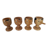 4 Pinocchio wooden egg cups Italy New