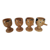4 Pinocchio wooden egg cups Italy New
