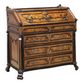 Antique drop-leaf cabinet in walnut burl with bronze fittings, Italy, 18th century.