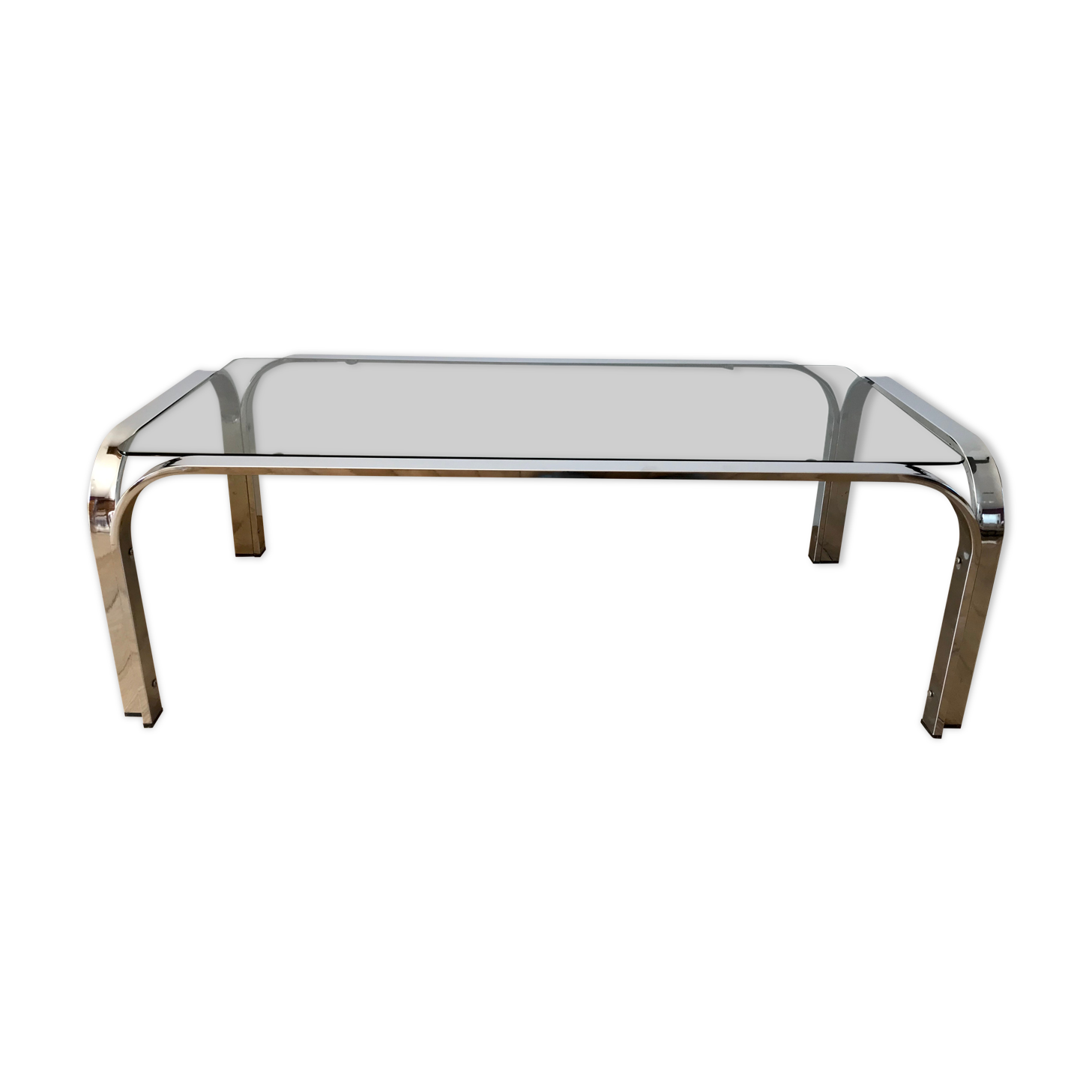 Coffee table in smoked glass and chrome 70s
