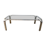 Coffee table in smoked glass and chrome 70s