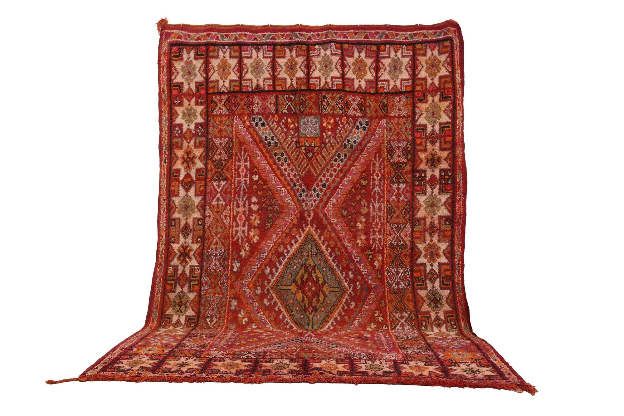 Vintage Moroccan Wool Rug 214 x 325 cm, Berber Handmade Rug Unique