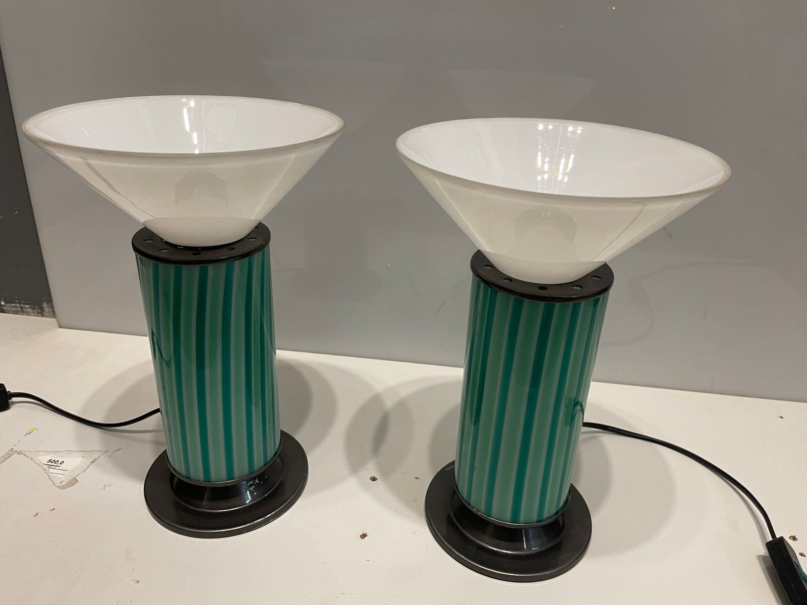 Mid-Century Mint Green Murano Glass Table Lamps, Set of 2