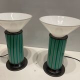 Mid-Century Mint Green Murano Glass Table Lamps, Set of 2