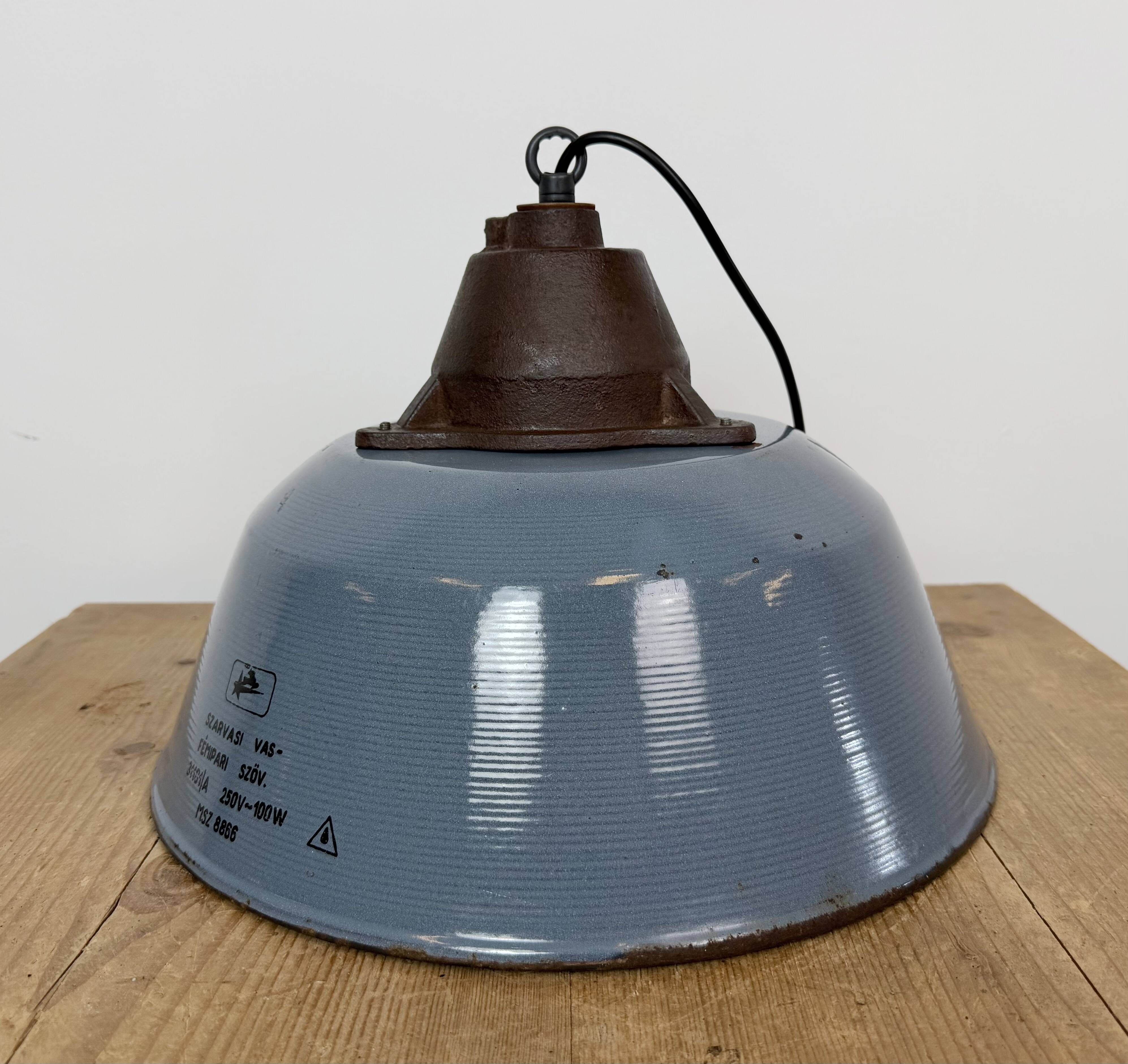 Industrial Grey Enamel and Cast Iron Pendant Light, 1960s