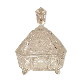 Bonbonniere or pocket tray on crystal foot with star patterns