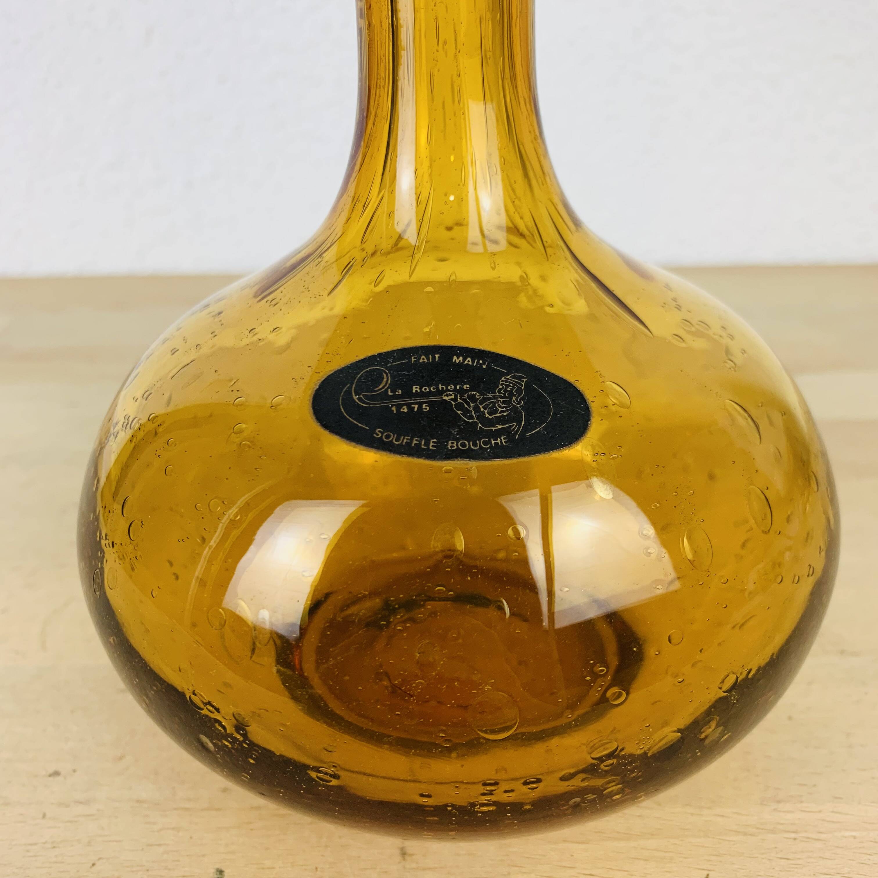 Amber bubble glass bottle lamp from the 70s