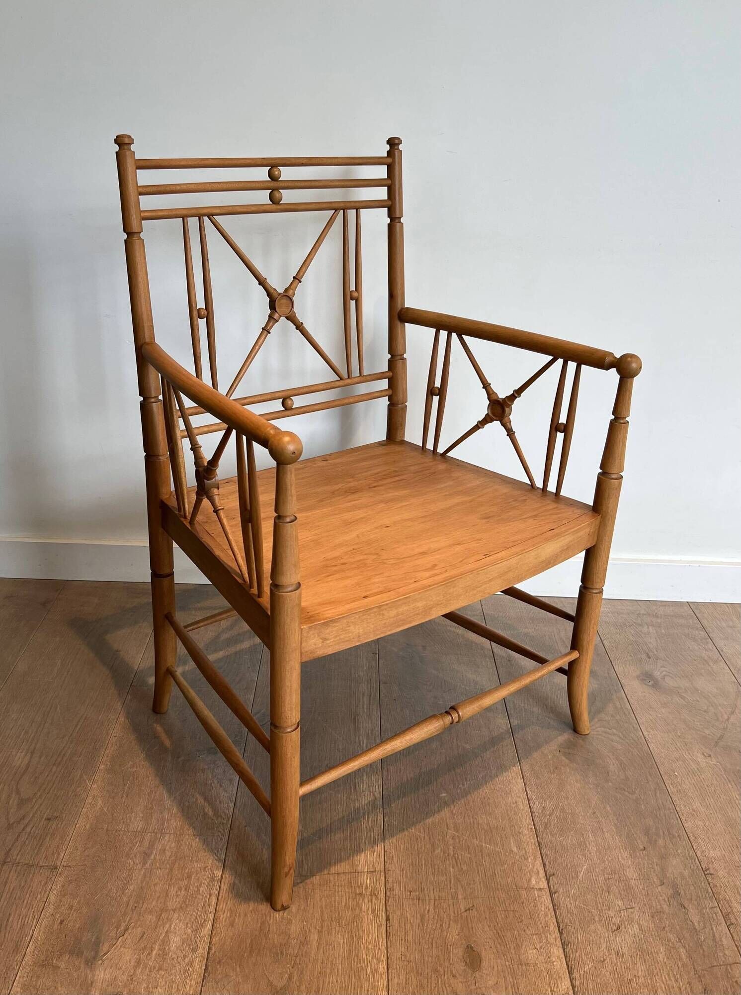 Vicario Armchair in Natural Wood Bamboo Style with Crossbars. Made in France.