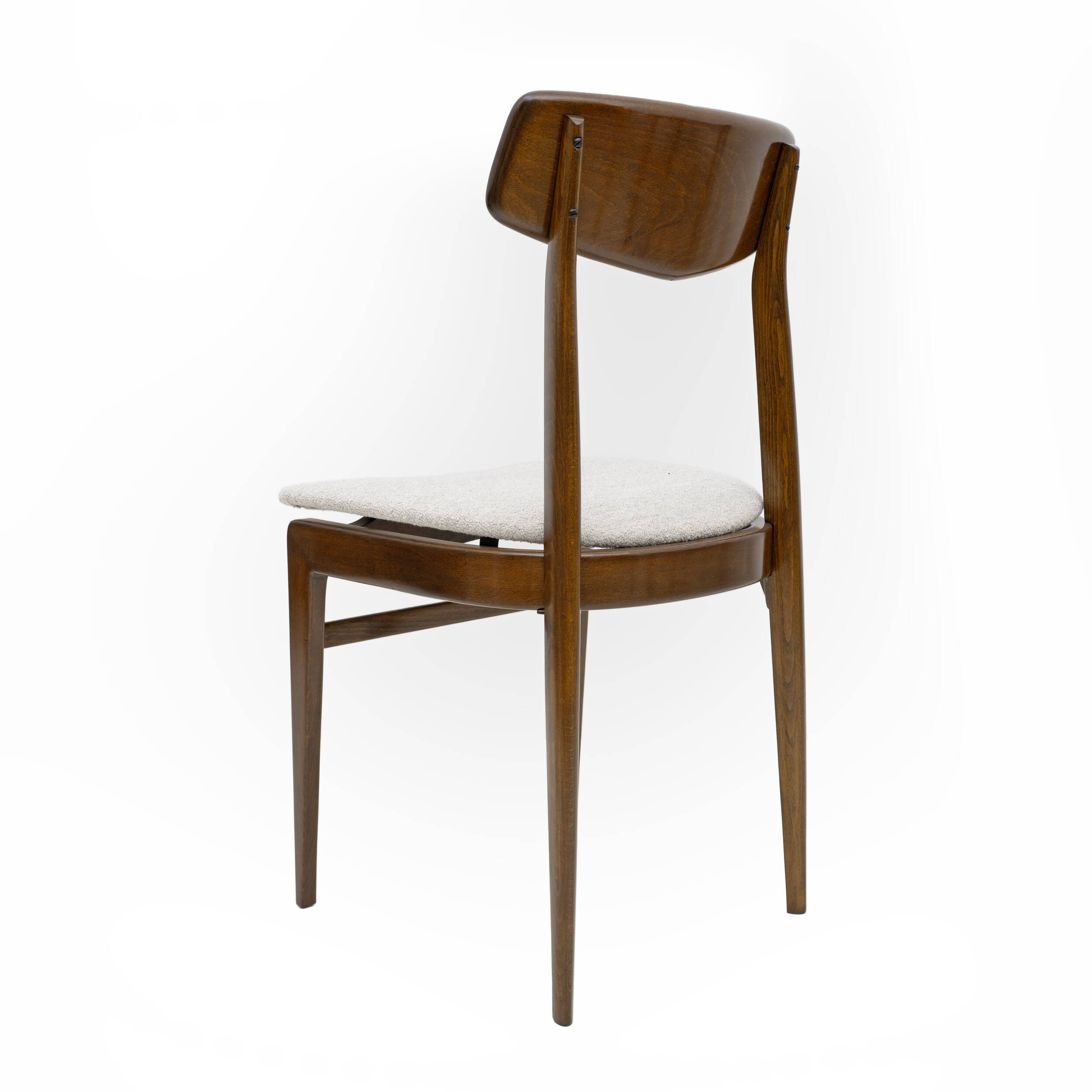 Set of Six Walnut-Stained Beech and Bouclè Fabric Dining Chairs, Denmark