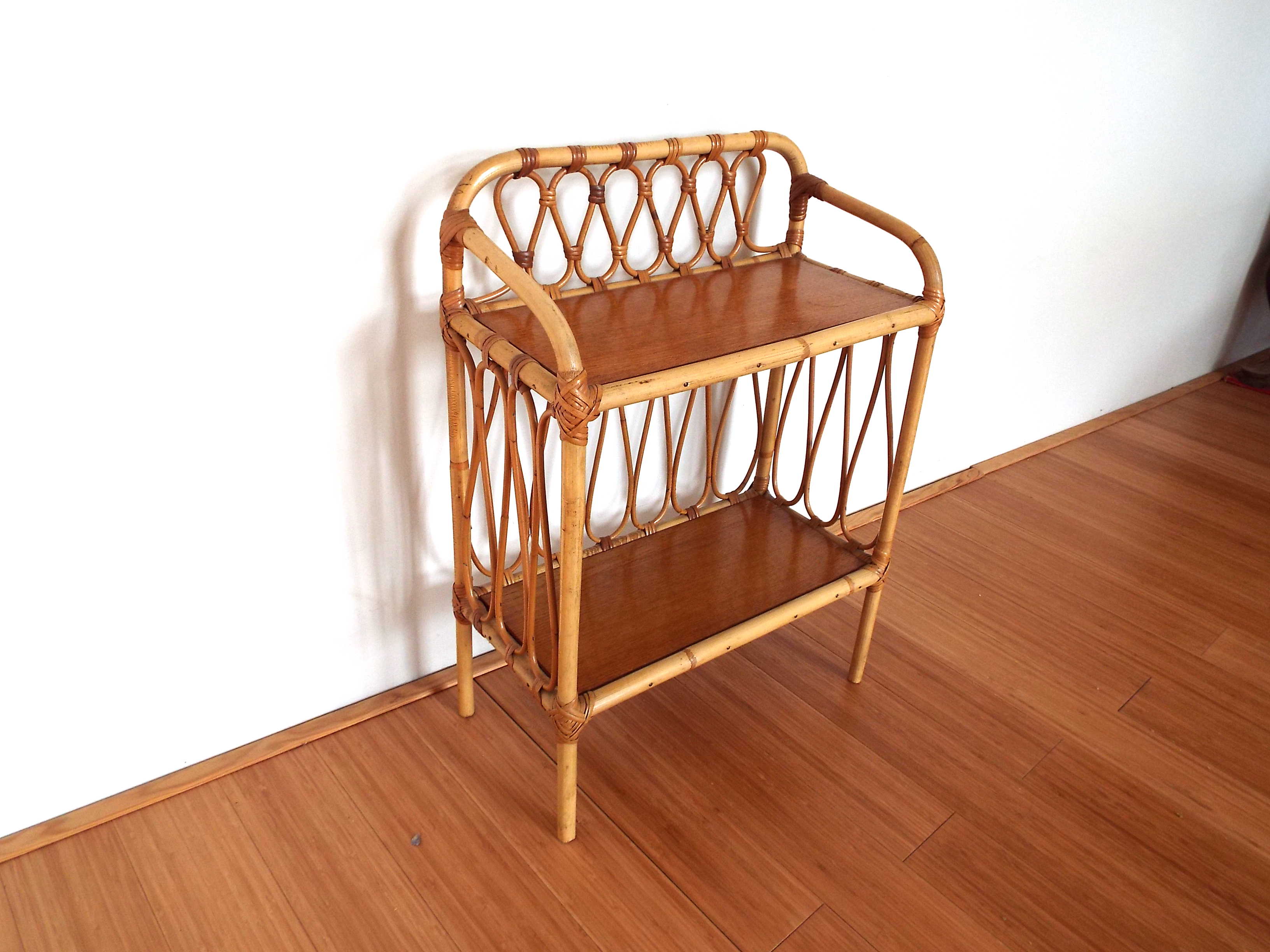 Bamboo and rattan bedside shelf