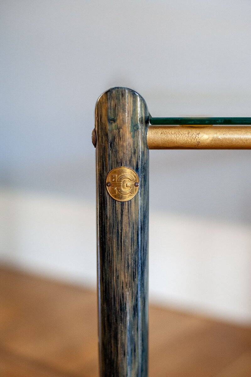 Vintage nesting tables in bamboo with glass top by Gallotti & Radice, 1970, set of 3.